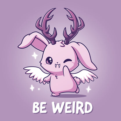 A Be Weird t-shirt featuring a weird pink bunny with wings by TeeTurtle.