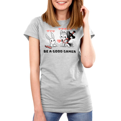A silver women's "Be A Good Gamer" t-shirt by TeeTurtle.