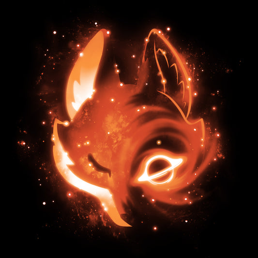 An orange Black Hole Fox with glowing eyes on a TeeTurtle t-shirt background.