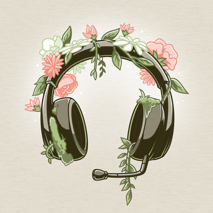 An illustration of the Blooming Headset by TeeTurtle, with flowers on it, perfect for a natural t-shirt design.