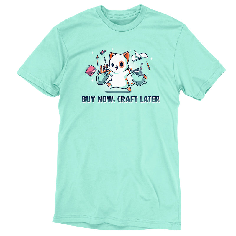 A Buy Now, Craft Later t-shirt by TeeTurtle that says Craft later.