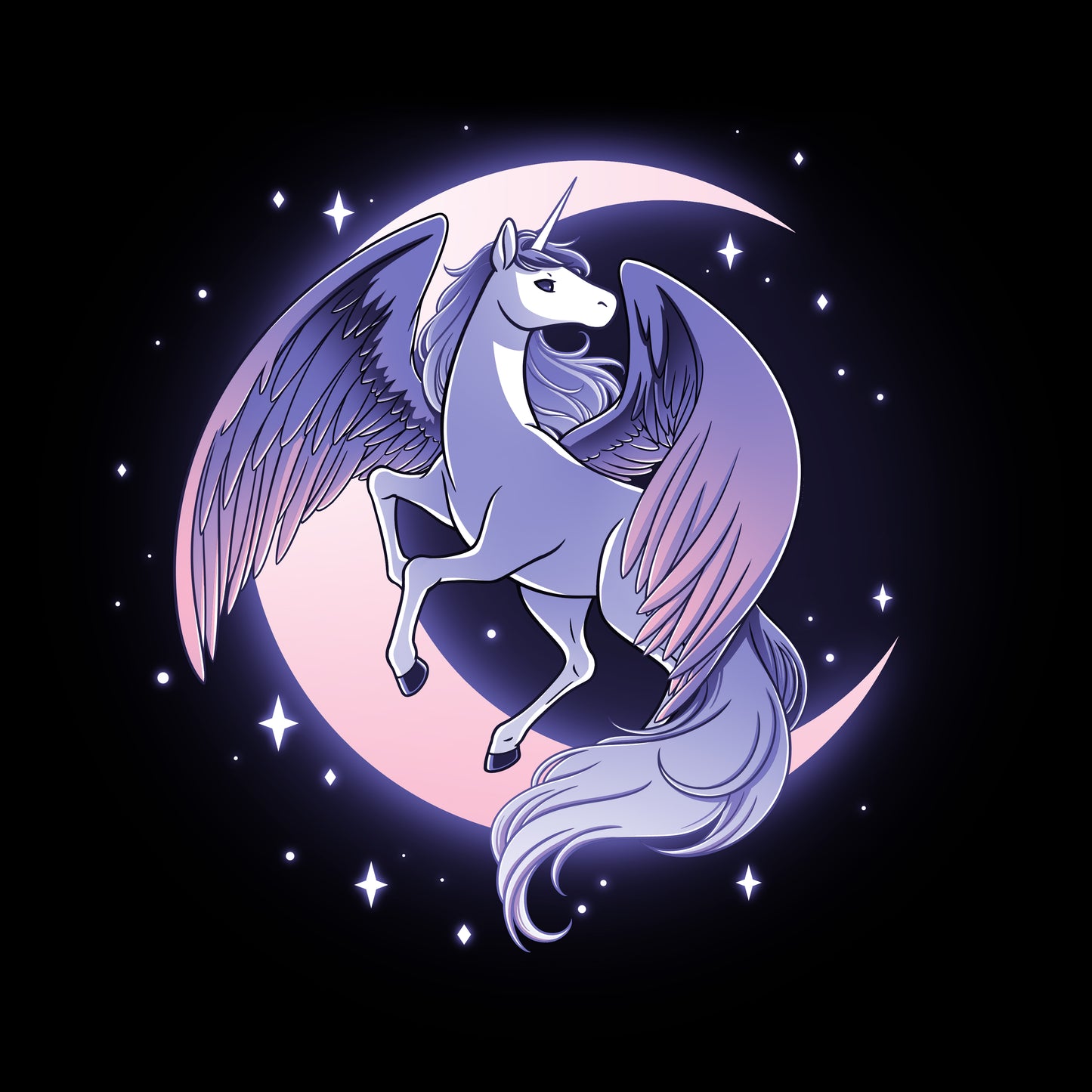 Premium Cotton T-shirt_TeeTurtle Celestial Winged Unicorn black t-shirt featuring a celestial winged unicorn with a crescent moon in the background.