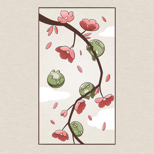 A picture of a tree adorned with beautiful TeeTurtle Cherry Blossom Frogs.
