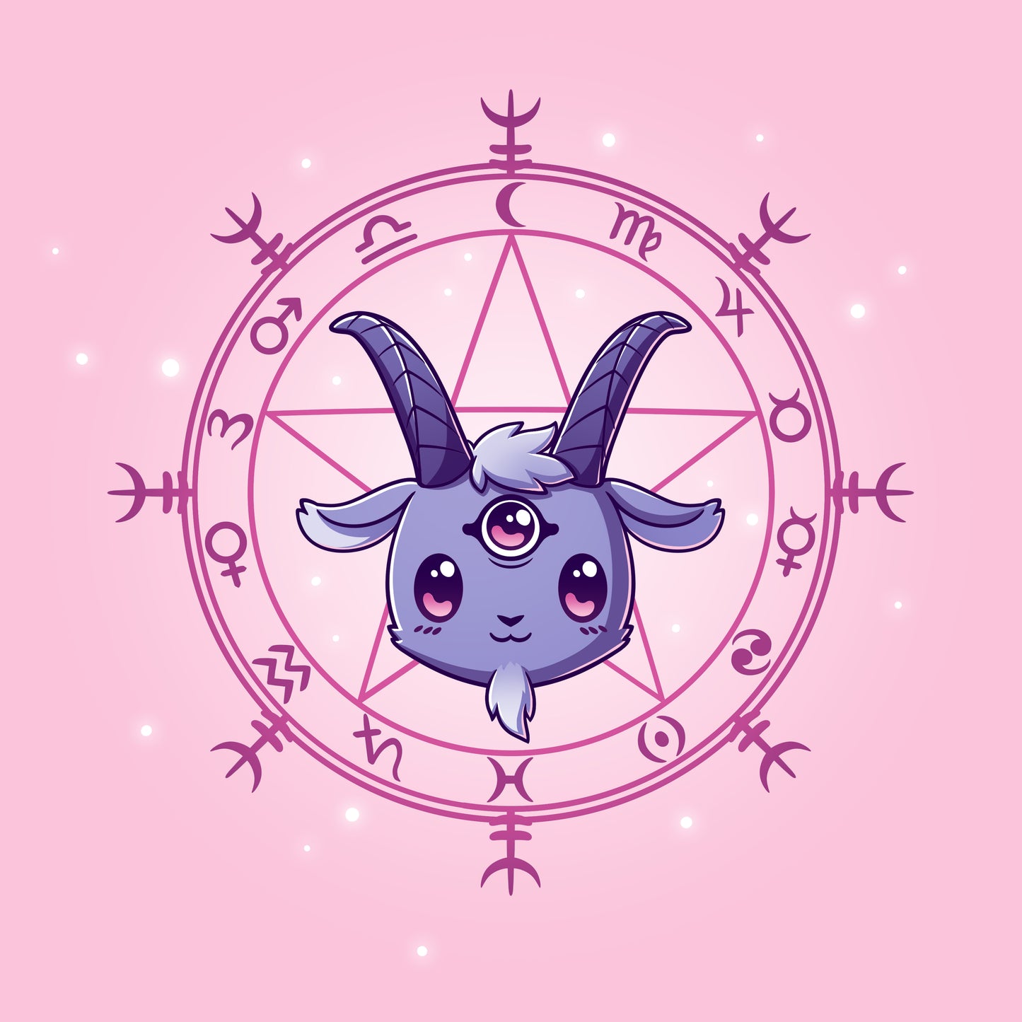 A cute Chibi Baphomet with horns on a TeeTurtle T-shirt.