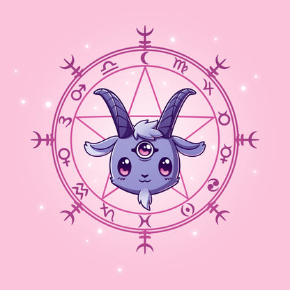 A cute Chibi Baphomet with horns on a TeeTurtle T-shirt.