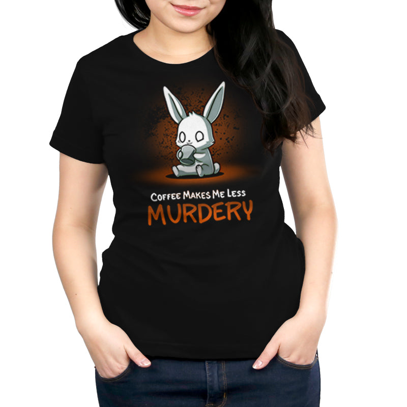 A TeeTurtle t-shirt for black women featuring the words 'Coffee Makes Me Less Murdery'.