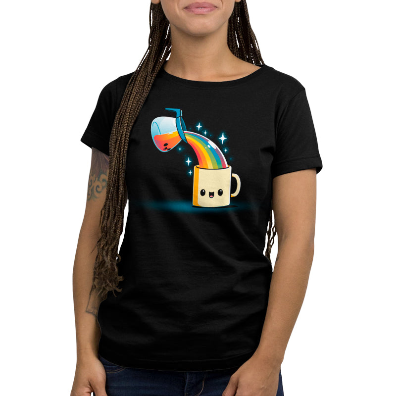 A TeeTurtle "Coffee is Magic" t-shirt for black women with an image of a rainbow and a cup of coffee.