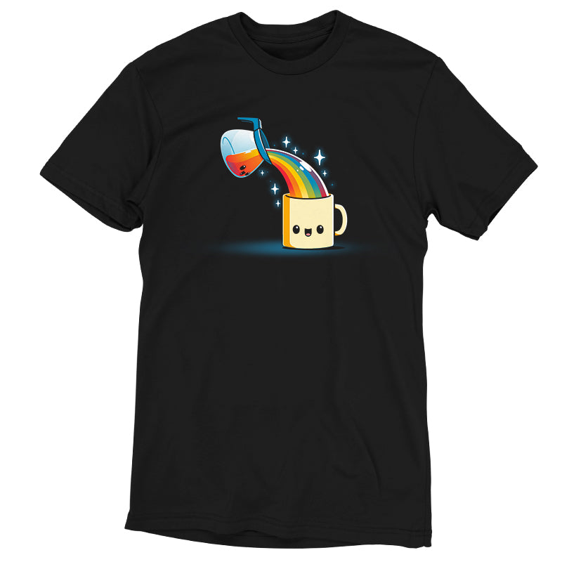 A TeeTurtle Coffee is Magic t-shirt with a rainbow mug.
