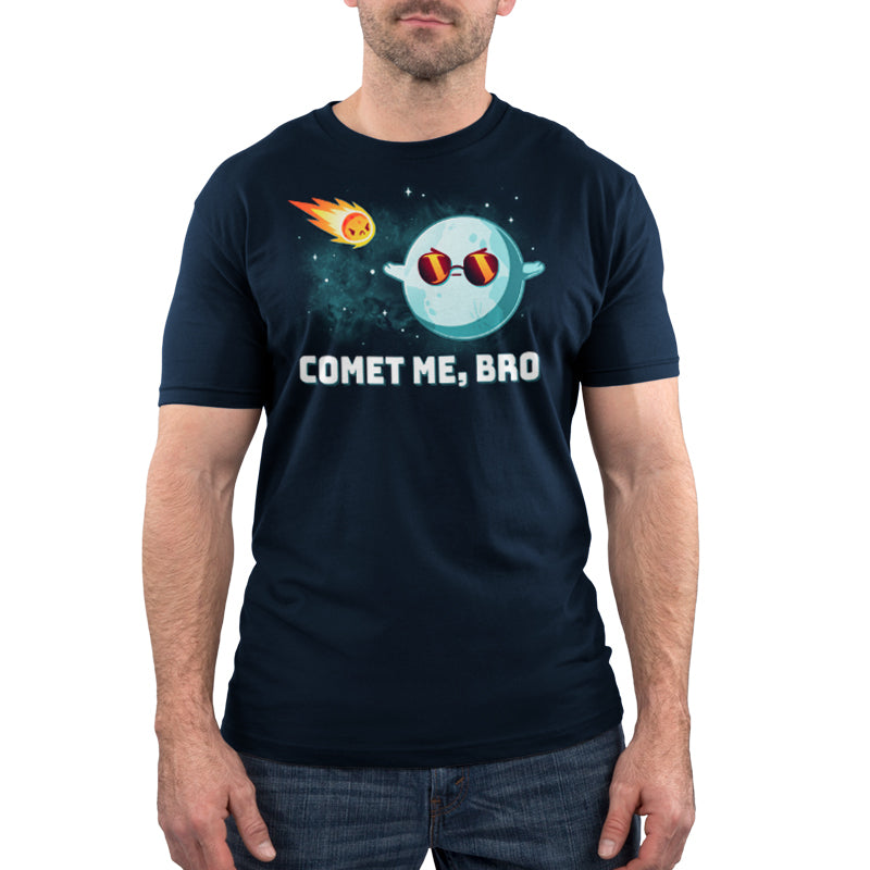 A man wearing a Comet Me, Bro t-shirt from TeeTurtle.