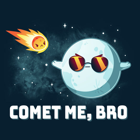 TeeTurtle original navy blue Comet Me, Bro t-shirt featuring moon vs comet design.