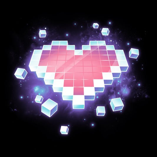 An image of a Cosmic Heart surrounded by cubes, perfect for a T-shirt design that combines love and space, brought to you by TeeTurtle.
