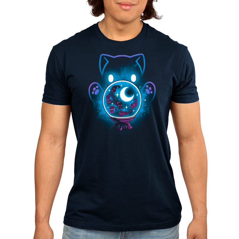 A man in a Cosmic Kitty TeeTurtle t-shirt with a cat on it.