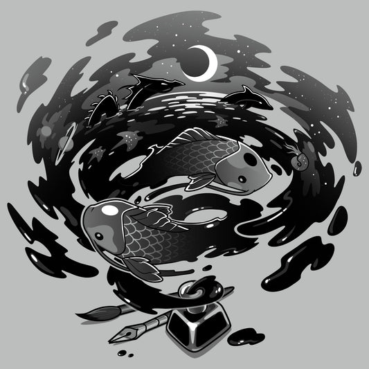A TeeTurtle Creative Flow original black and white drawing of a koi fish.
