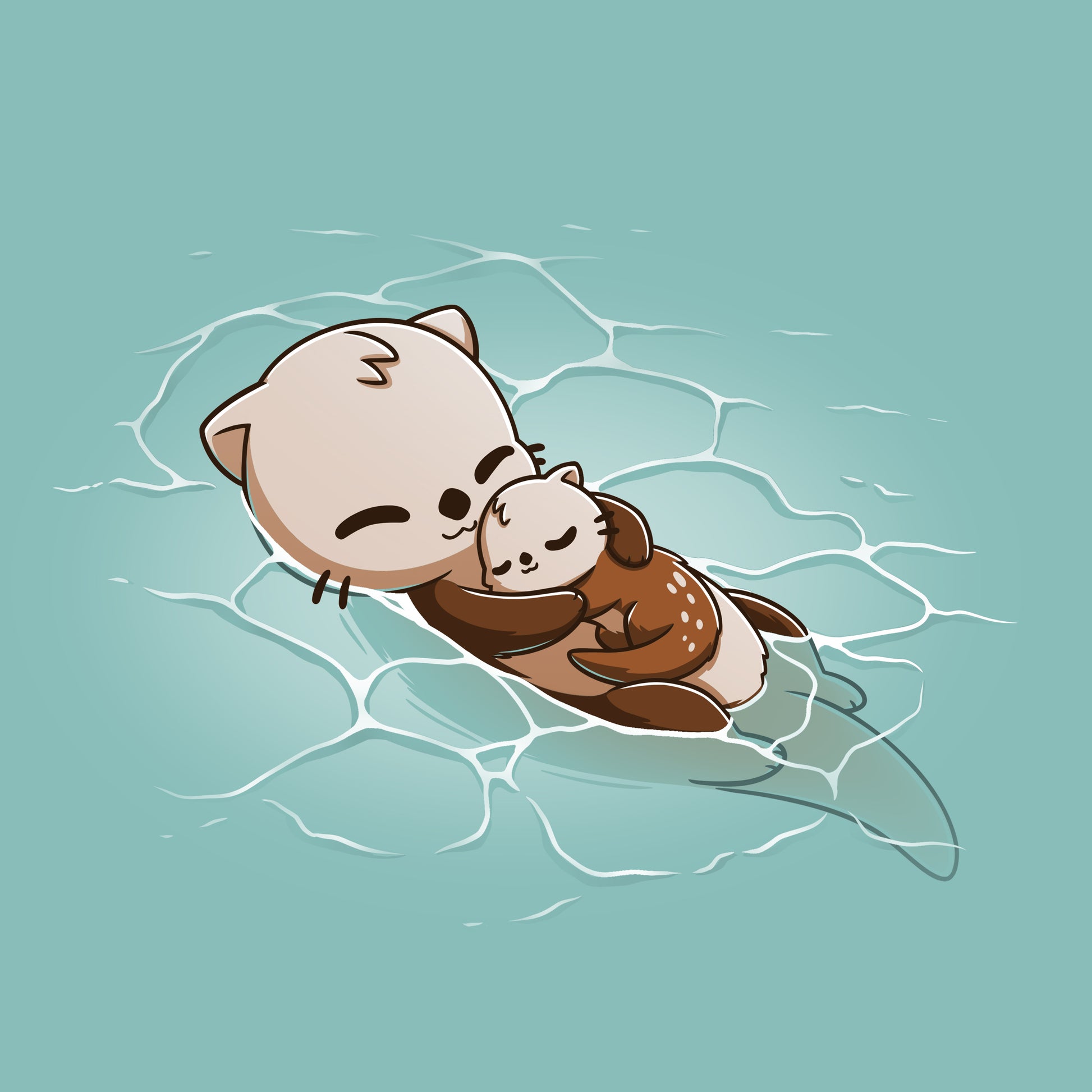 An adorable baby otter from Cuddly Otters joins its otter friend in the water. (Brand Name: TeeTurtle)