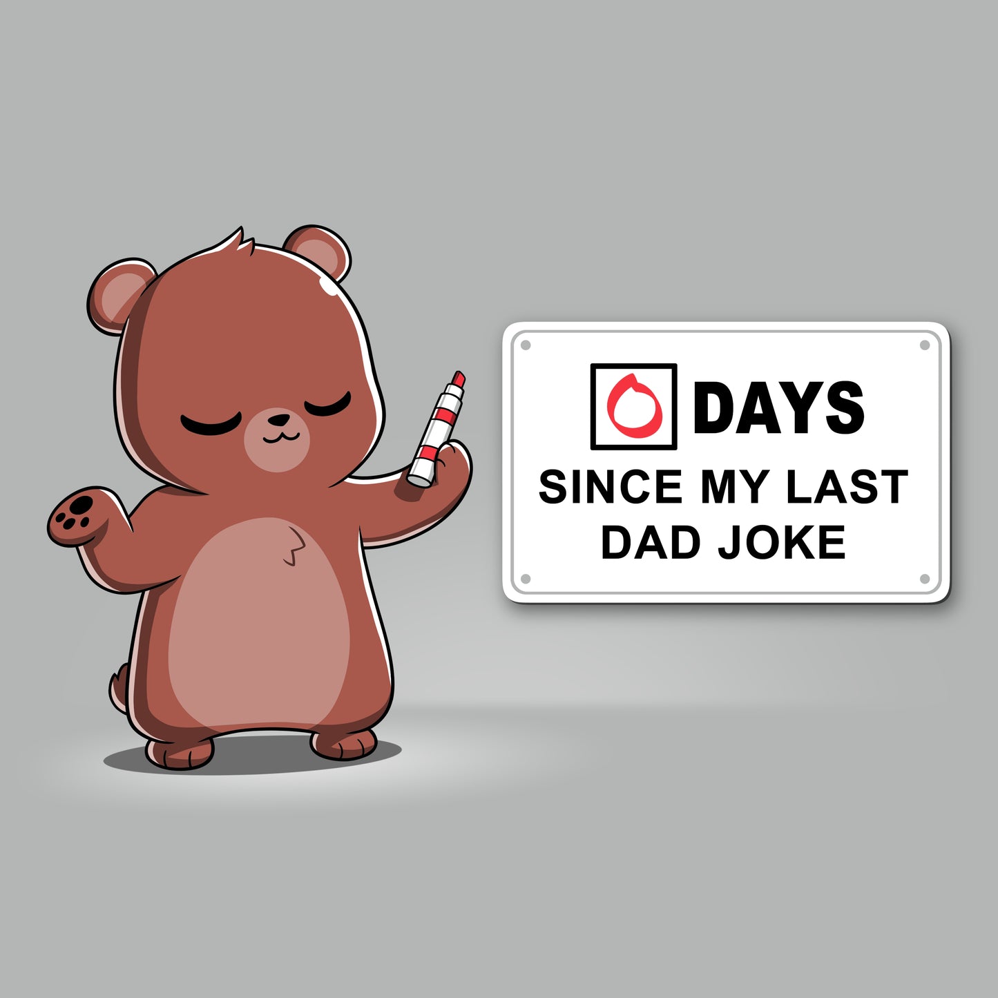 A TeeTurtle Dad Jokes T-shirt featuring a bear with a sign tracking the days since its last dad joke.