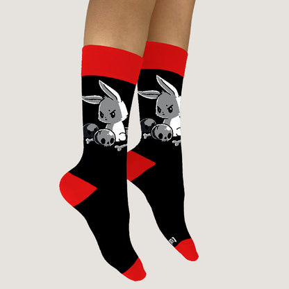 A comfortable pair of Do I Look Like a People Person? socks with a rabbit design by TeeTurtle.