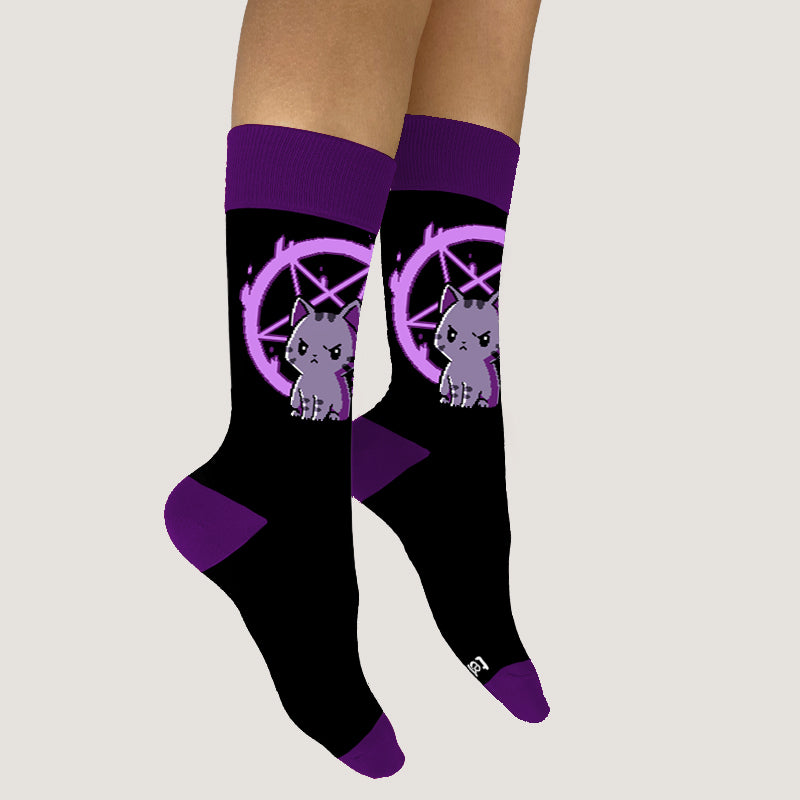 These Don't Make Me Hex You Socks from TeeTurtle feature a pentagram design, ensuring both comfort and fit for all with their one size fits all feature.