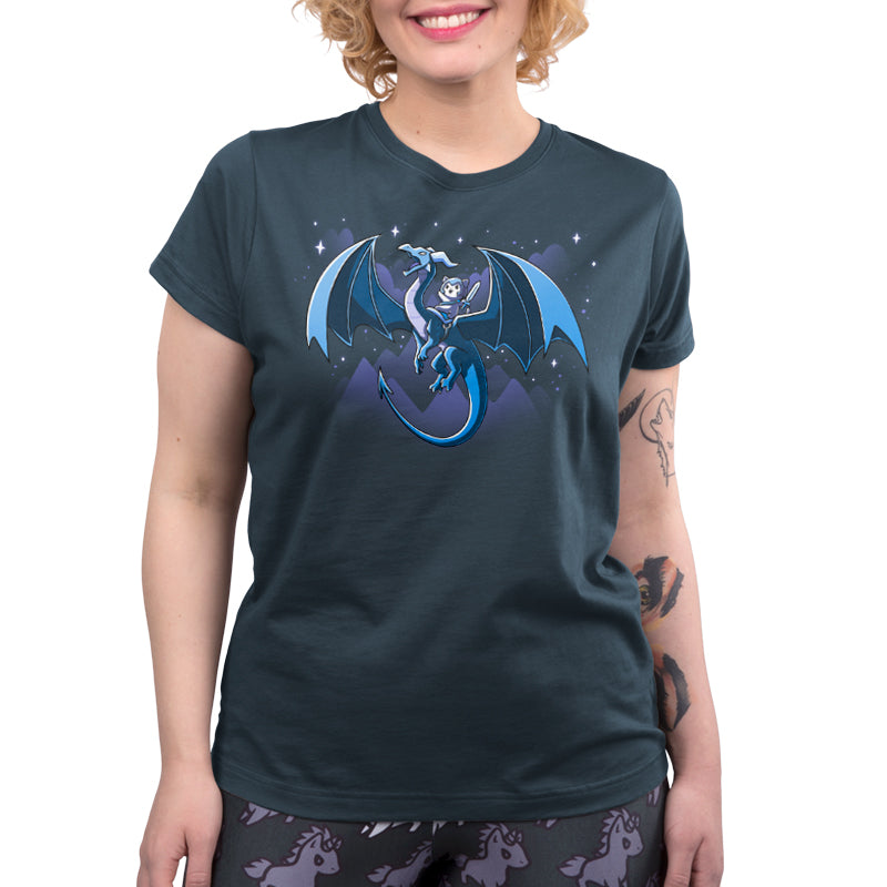 Denim blue Dragon Rider t-shirt with a TeeTurtle original dragon design.