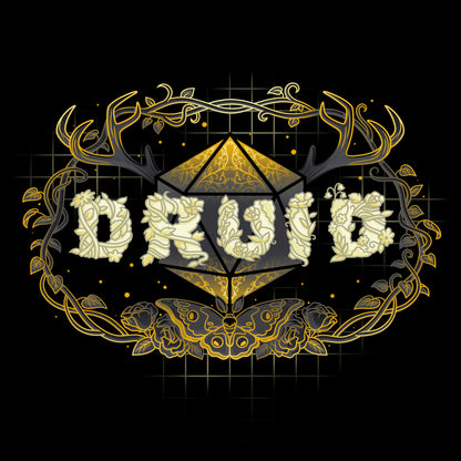 The logo for Druid Class on a black t-shirt by TeeTurtle.