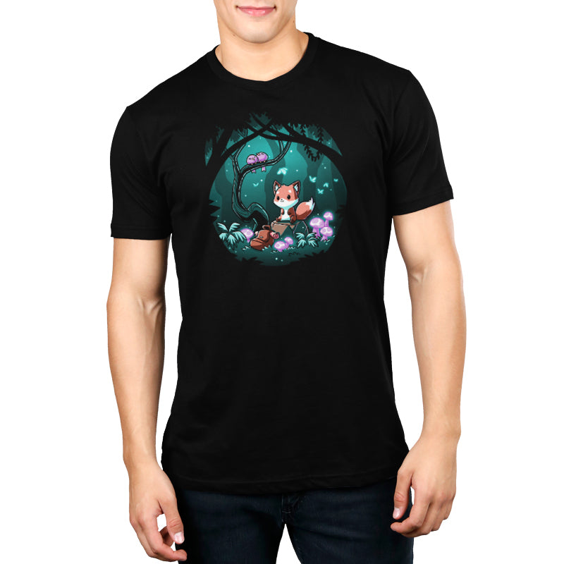 A black Enchanted Forest t-shirt with an image of a fox. (Brand: TeeTurtle)