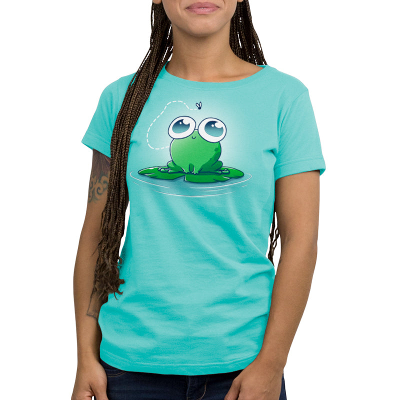 A comfortable women's Eyes On the Prize t-shirt with a frog on it from TeeTurtle.