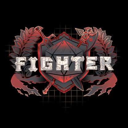 Premium Cotton T-shirt_TeeTurtle Fighter Class t-shirt featuring a shield with crossed weapons and laurel branches, with the word "Fighter."