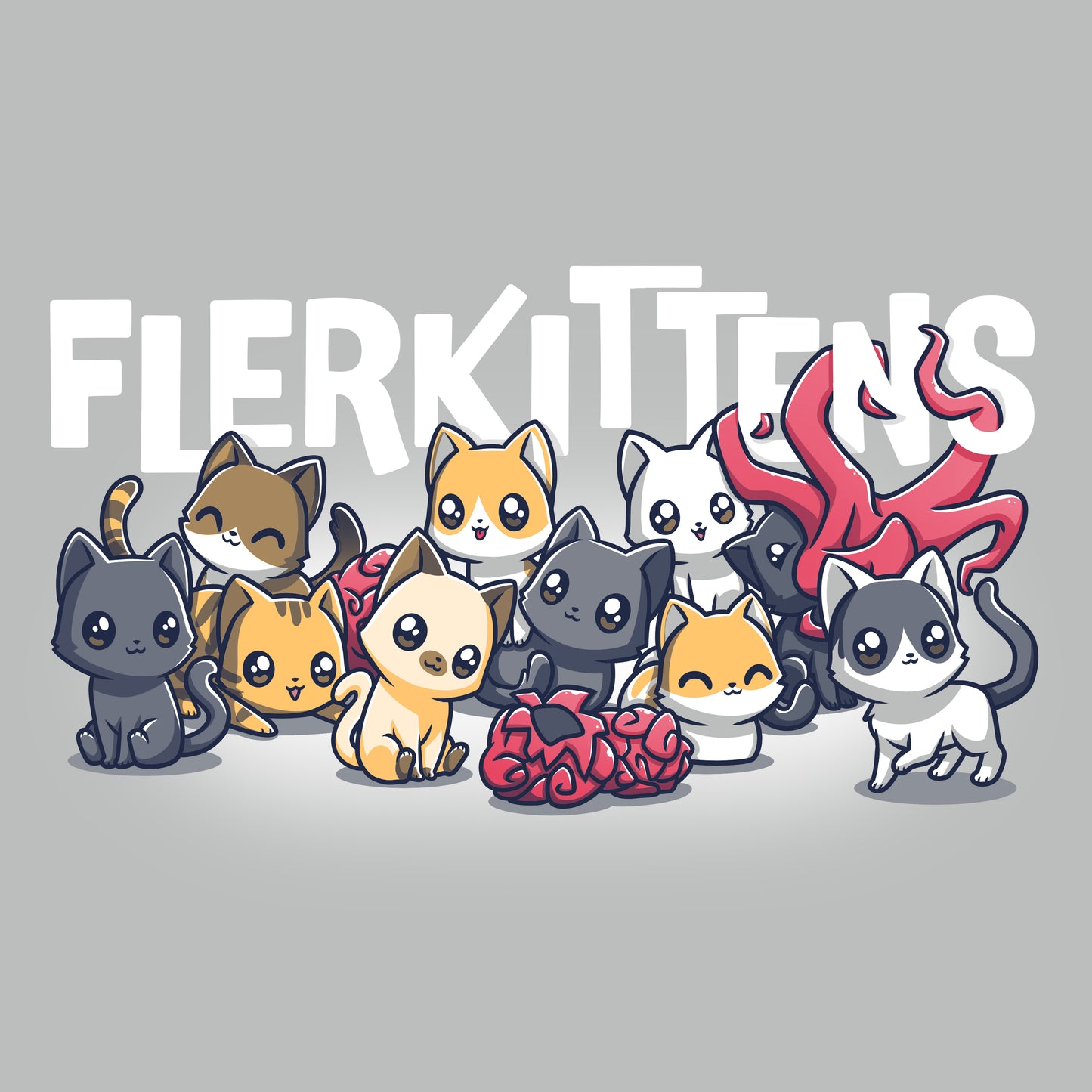 An officially licensed The Marvels T-shirt featuring a group of Flerkittens.