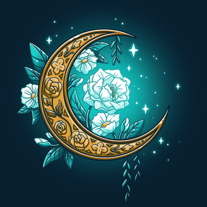 A Floral Moon by TeeTurtle with blossoming flowers and stars on a dark background.
