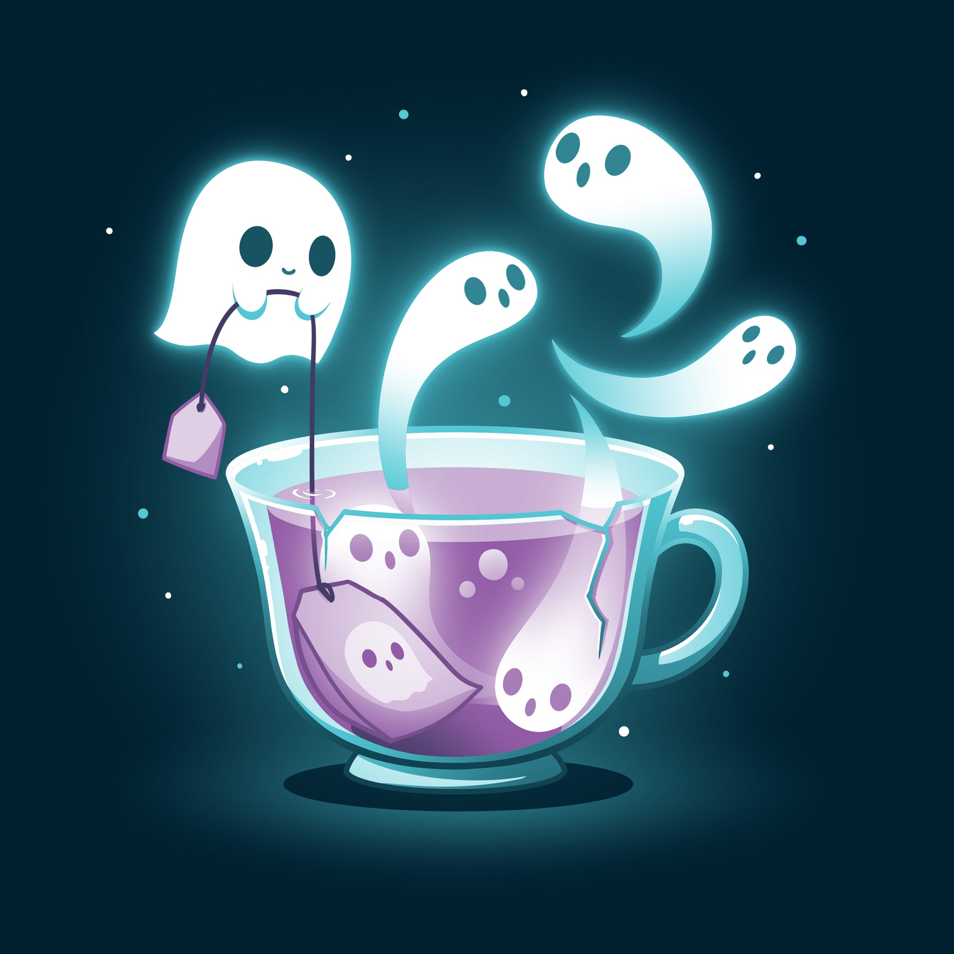 Navy blue ghosts in a cup of Fresh-Booed Tea by TeeTurtle.