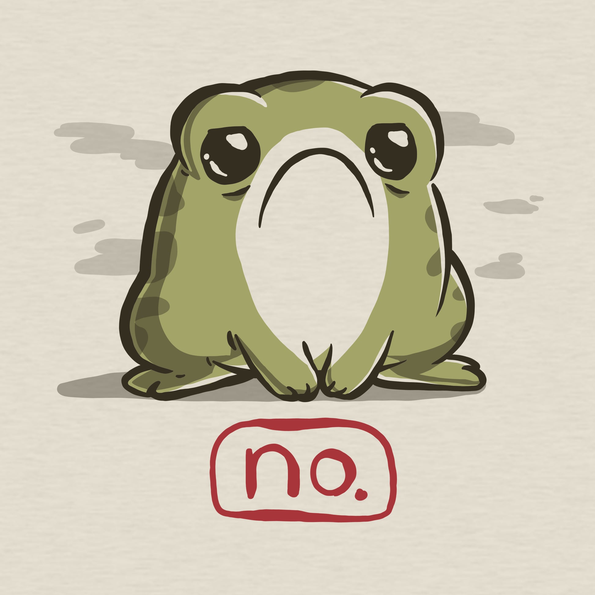 A comfortable cotton Frowny Frog T-shirt from TeeTurtle featuring a cartoon of a frog.