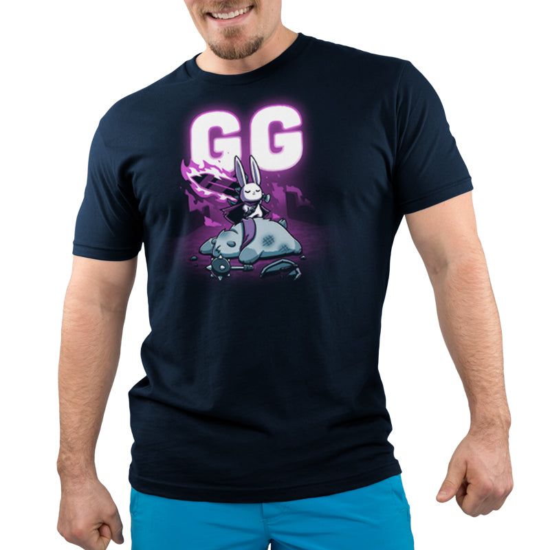 A man with top-notch fighting skills wearing a TeeTurtle navy blue Good Game t-shirt.