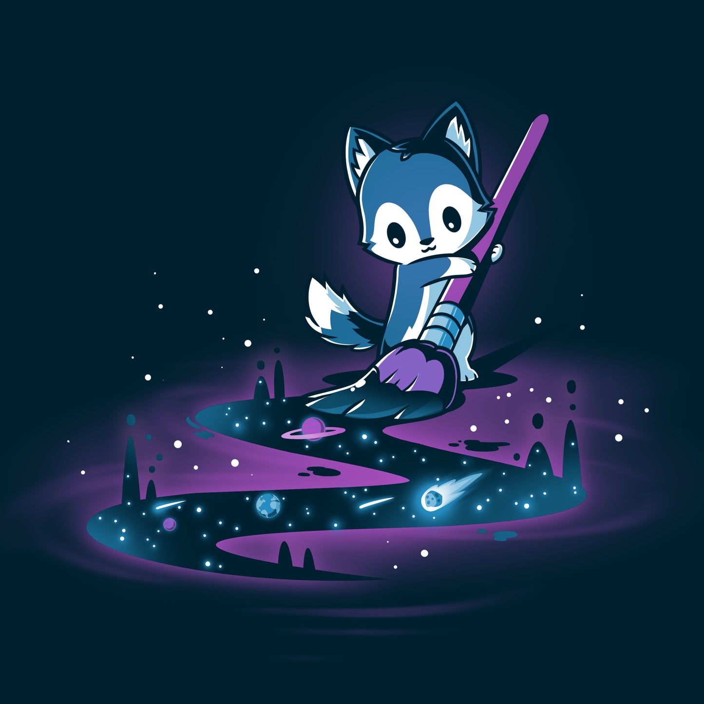 A comfortingly artistic Galactic Painter fox cleaning in space from TeeTurtle.