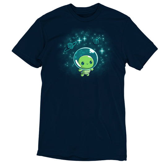 A navy blue Galactic Turtle t-shirt with an alien in space from TeeTurtle.