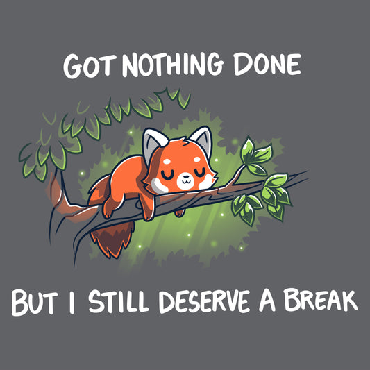 A cute red panda lounges on a tree branch with the text above stating, 