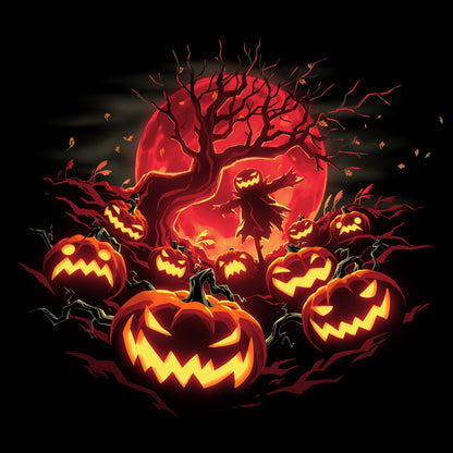 A Haunted Pumpkin Patch scene with jack o lanterns and scarecrows by TeeTurtle.