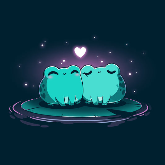 Two navy blue Hoppy Together frogs sitting on top of a pond with stars in the background, created by TeeTurtle.