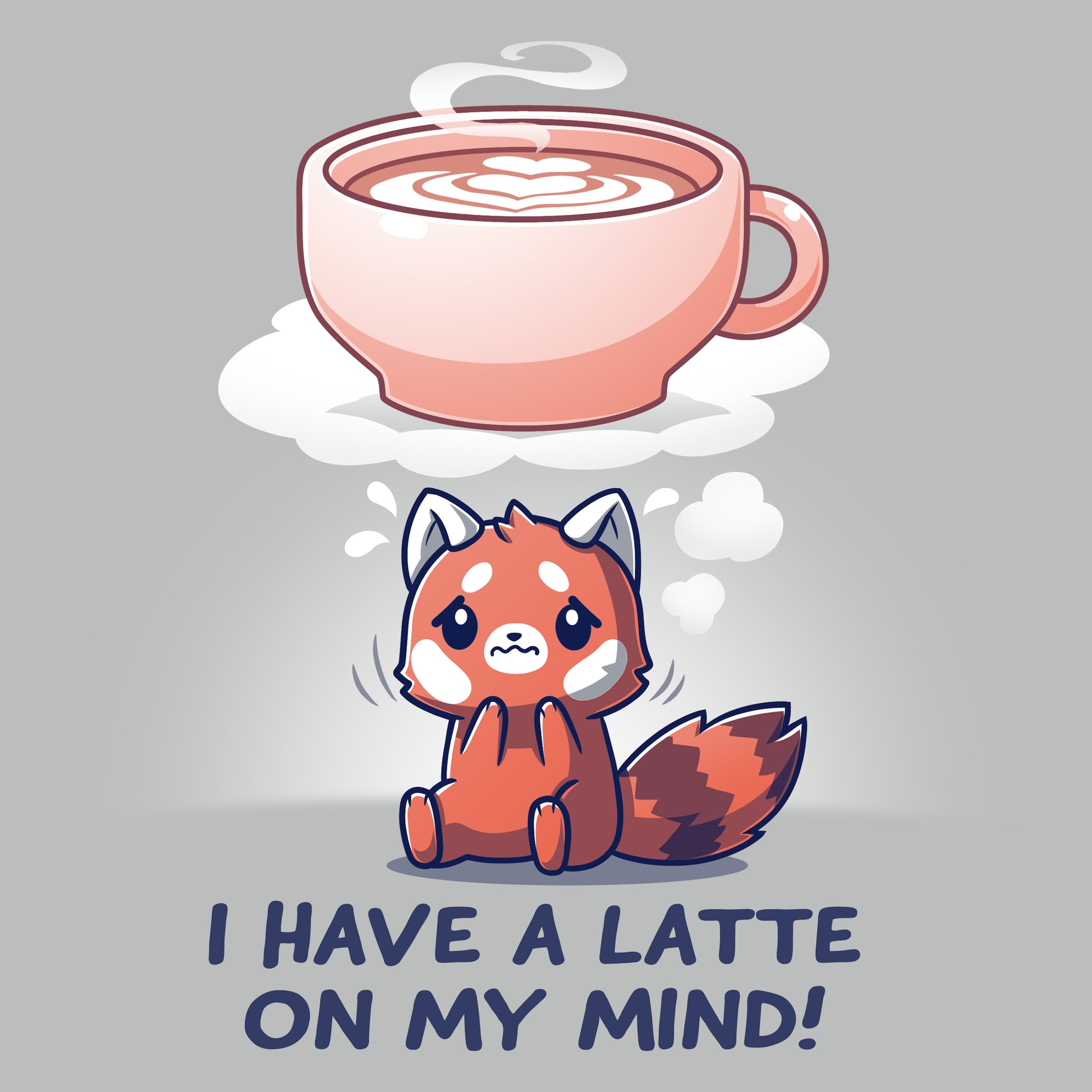 A cute cartoon fox with a thought bubble showing a latte and the text "I have a latte on my mind!" adorns this super soft ringspun cotton unisex tee by monsterdigital called I Have a Latte on My Mind.