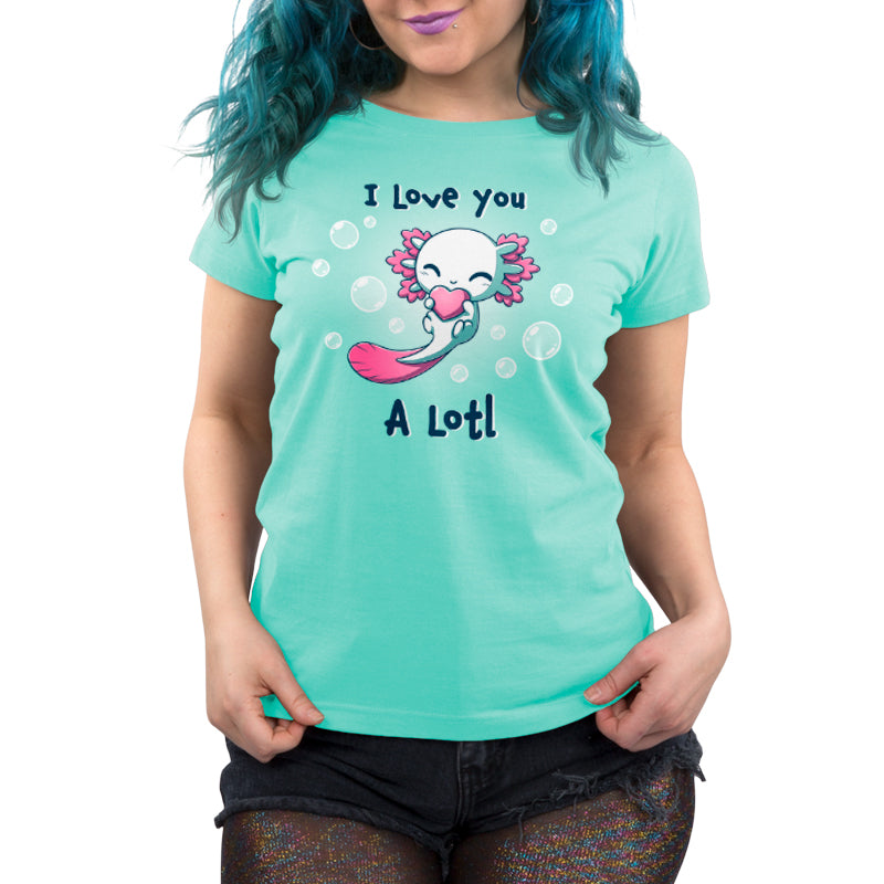 A TeeTurtle women's t-shirt with "I Love You A Lot" design in Chill Blue.