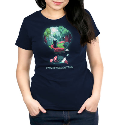 A TeeTurtle original women's t-shirt featuring an image of a I Wish I Were Knitting.