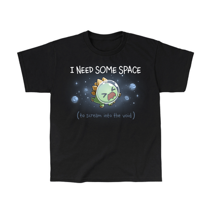 Classic Cotton T-shirt_TeeTurtle black I Need Some Space (To Scream into the Void) Classic Cotton T-shirt featuring an overwhelmed but cute stegosaurus astronaut with a space helmet, floating in space with the text "I Need Some Space (to scream into the void)"