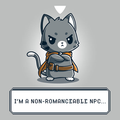A cartoon of a cat featured on a TeeTurtle "I'm a Non-Romanceable NPC" Men's T-shirt.
