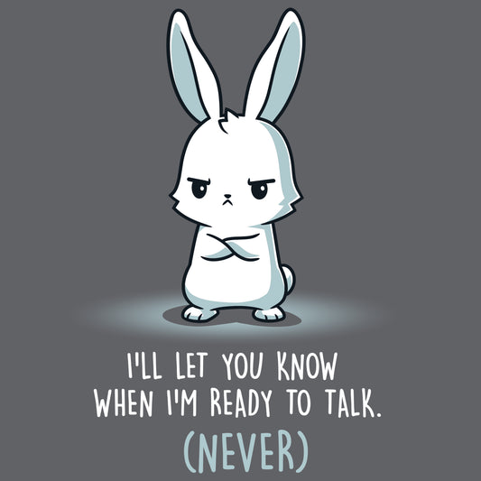 Cartoon bunny with arms crossed and a stern expression, text reads 