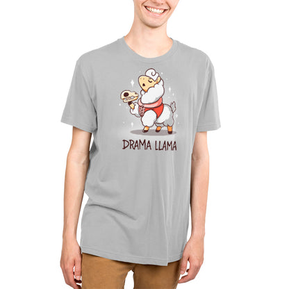 Premium Cotton T-shirt_Teeturtle I'm A Drama Lllama silver gray t-shirt featuring a Shakespearian-attired Llama holding a Llama skull with 'Drama Llama' written beneath.