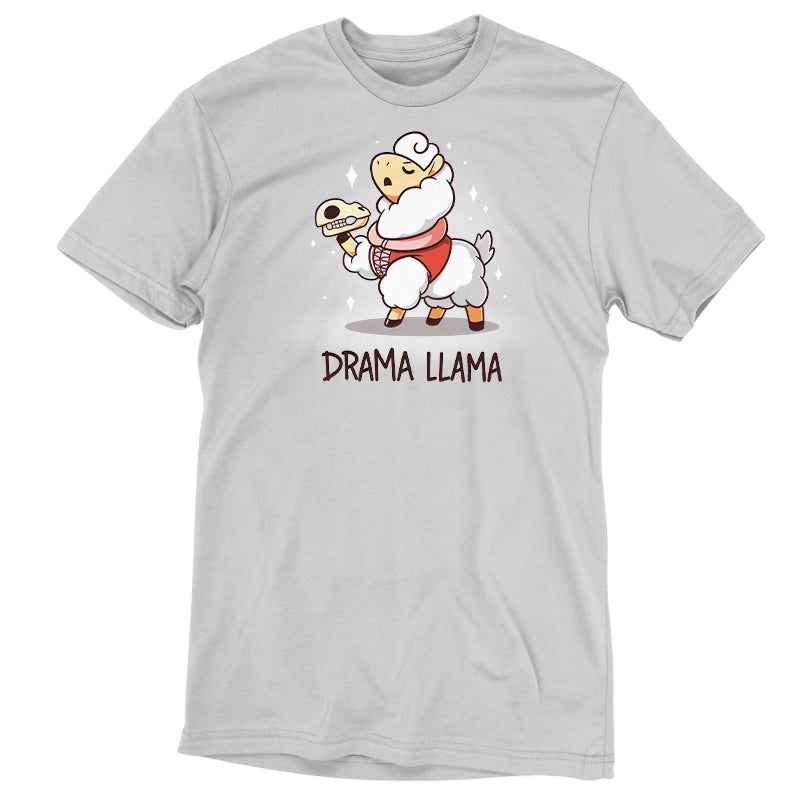 Premium Cotton T-shirt_Teeturtle I'm A Drama Lllama silver gray t-shirt featuring a Shakespearian-attired Llama holding a Llama skull with 'Drama Llama' written beneath.