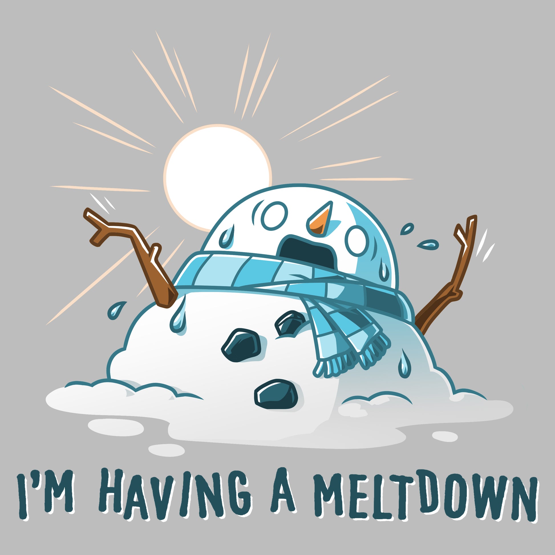 A snowman experiencing the TeeTurtle "I'm Having a Meltdown".