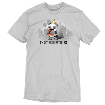 A panda wearing an I'm Just Here For The Food t-shirt by TeeTurtle.