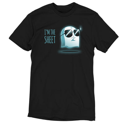 Premium Cotton T-shirt_TeeTurtle black I'm the Sheet featuring a smug-looking ghost wearing sunglasses, arms crossed over its chest with 'I'm the Sheet' written next to it.