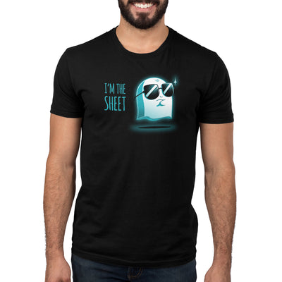 Premium Cotton T-shirt_TeeTurtle black I'm the Sheet featuring a smug-looking ghost wearing sunglasses, arms crossed over its chest with 'I'm the Sheet' written next to it.