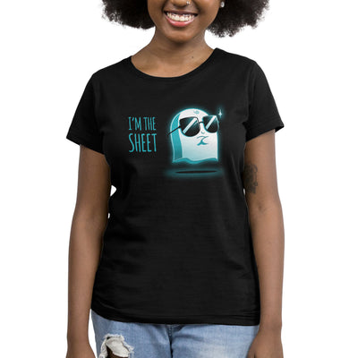 Premium Cotton T-shirt_TeeTurtle black I'm the Sheet featuring a smug-looking ghost wearing sunglasses, arms crossed over its chest with 'I'm the Sheet' written next to it.