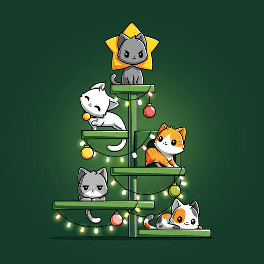A Kitty Christmas Tree T-shirt adorned with cozy cats by TeeTurtle.